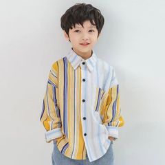 長袖 シャツ アウター トップス ストライプ柄 羽織り 切替 キッズ 子ども 子供服 男の子 春 秋 通園 通学 おでかけ おしゃれ カジュアル ジュニア KCFC041(110-160)