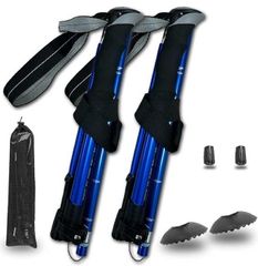 【新品】トレッキングポール トレッキングステッキ コンパクト 軽量 折りたたみ 2本セット　ブルー / ブラック