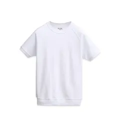 [サニーハグ] 体操服 体操着 半袖 男女兼用 体育着 学校服 運動服 綿高混スムース 吸汗速乾 スクール キッズ 幼稚園 小学生 中学生 子供 ホワイト 白 (110cm, 半袖)