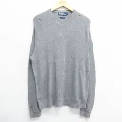 L/古着 ラルフローレン 長袖 ブランド セーター メンズ 90s 無地 コットン Vネック グレー 霜降り 23nov18 中古 ニット トップス