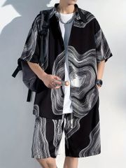 半袖シャツセットアップ ハーフパンツ 上下 056 柄シャツ 大きいサイズ ヤクザ ヤンキー オラオラ系 悪羅悪羅 服 メンズ ファッション