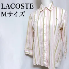 ラコステ シャツ ブラウス ストライプ 七分袖 ボタンダウン 長袖 ロゴ刺繍 M used in Japan