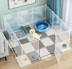 【人気商品】ペットサークル ドア付き 室内 屋外 ペットフェンス 置くだけ 柵 自立 ケージ 小型犬 ジョイント式 105×45cm ZAFA パネル 12枚 仕切り 脱走防止 105cm 透明