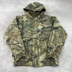 リアルツリーカモ ジャケット アウター MOSSY OAK 刺繍 ロゴ ポケット ジップアップ フード カモフラ柄 迷彩柄 総柄 ミリタリー 古着 USED Vintage ヴィンテージ