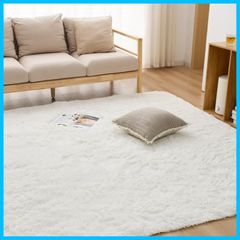 早発送scv ラグ カーペット シャギーラグ ラグマット 長方形 絨毯 120x160cm 滑り止め付 洗える 防ダニ 抗菌 防臭 オールシーズン快適に使用 床暖房 ホットカーペット対応 ふわふわ肌触り ホワイト01のサムネイル