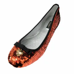 未使用 ドルチェ&ガッバーナ ドルガバ DOLCE&GABBANA スパンコール 刺繍 フラット バレエ シューズ パンプス リボン ハートチャーム レザー 靴 39 （26cm）大きいサイズ シャイニーオレンジ 黒 レディース ■２のサムネイル