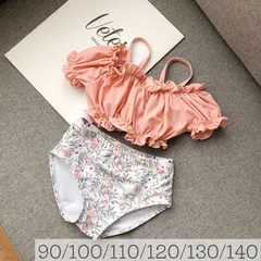 パフスリーブスイムウェア　マカロンビキニ　オフショルダー　セパレート　韓国子供服