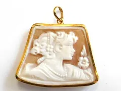 2 カメオ × K18YG イエローゴールド ペンダント トップ チャーム ☆ 総重量約5.6g 女性 横顔□ ジュエリー 6B フト00