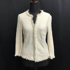 日本製/三陽商会★EPOCA【エポカ】 ノーカラージャケット【size:40/レディースL/白/white】スプリングホック/Jacket◆BJ023-bのサムネイル