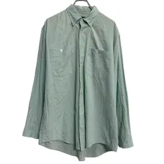 LANDS’END 長袖 無地シャツ L グリーン系 ランズエンド ボタンダウン 胸ポケット カジュアルシャツ 古着卸 アメリカ仕入 a703-6064