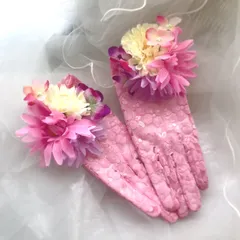 ピンクのレースの2wayカラーグローブ　フリーサイズ