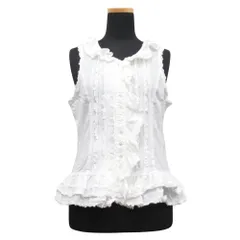 美品 PINK HOUSE ピンクハウス フリル ノースリーブ カットソー シャツ ブラウス 白 ホワイト レディース 古着 中古 USED
