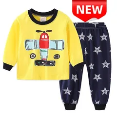 ⭐新品⭐キッズパジャマ 飛行機柄 長袖上下セット 100 110 120 130cm 男の子 女の子 子供服 ルームウェア 寝間着 星柄パンツ 綿 コットン素材 春秋冬 かわいい おしゃれ プレゼント ギフト パイロット満喫 リラックス