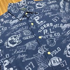 Ralph Lauren グラフィックプリントオックスフォードシャツ S 総柄 タイガー ブルドッグ