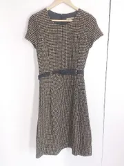 ◇ ◎ HUMAN WOMAN ヒューマンウーマン ベルト付 総柄 半袖 膝下丈 ワンピース サイズ2 ベージュ ブラック レディース  【1002800374649】