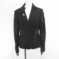 モスキーノ MOSCHINO シングル デザインジャケット 黒系 ブラック ボタン スパンコール リボン ワッペン 裏地 レースのサムネイル