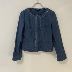 【TALBOTS】タルボット　ノーカラージャケット　デニム　ブルー系　長袖　スパンコール　カジュアル