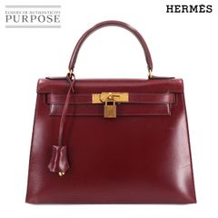 エルメス HERMES ケリー 28 ハンド バッグ ボックスカーフ ルージュアッシュ 〇M刻印 1983年製 外縫い ヴィンテージ アンティーク 90291040のサムネイル