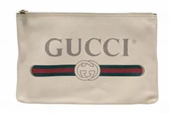 グッチ ポートフォリオ セカンドバッグ アイボリー 500984 クラッチ ポーチ ホワイト系 メンズ ブリーフケース クラッチバッグ ロゴ レザー シェリーカラー インターロッキング GUCCI バッグ 本革