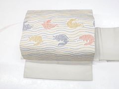 【京松】リサイクル着物 未使用 作り帯 文化帯 魚文 正絹 sok7b07-2