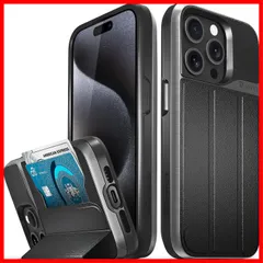 【新着商品】VENA vCommute ウォレットケース Apple iPhone 15 Pro (6.1 インチ) 対応 (軍用グレードの落下保護) フリップレザーカバー カードスロットホルダー キックスタンド付き - スペースグレー/ブラック