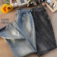 [2XL]メンズ ファッション 服 男性用 オシャレ シンプル 大人 かっこいい 大きいサイズ ストリート 紳士服 レトロ ダメージ 加工 ジーンズ ヒップ ホップ 夏 ヴィンテージ ストレート ワイド レッグ パンツ 