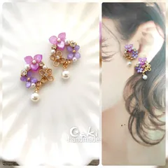 ラプンツェルイメージ❁⃘*.ﾟ3弁のお花ピンクになりますピアスorイヤリング♪ハンドメイド