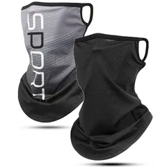 [Andeor] 《2枚セット》フェイスカバー uvカット 夏用【接触冷感-5℃・付けていないような呼吸で楽】ネックガード 冷感 ネックウォーマー 日焼け防止 (ブラック+SPORT-グレー)