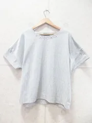 earth music&ecology アースミュージックアンドエコロジー カットソー 半袖 ビジュー ストライプ柄 グレー Fサイズ 18156C11020