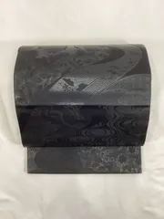 【新品未使用美品❣️】さがら刺繍　六通　正絹袋帯 袋帯 美品 秀品 雪輪 草花 金糸 箔 墨色 六通 正絹 【中古】 袋帯 秀