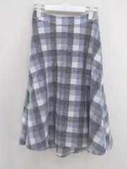 ◇ NATURAL BEAUTY BASIC チェック 膝下丈 フレア スカート サイズXS ホワイト ブルー系 ブラック レディース  【中古】 【1207060007331】