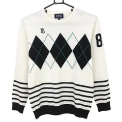 【超美品】パーリーゲイツ セーター 白×ネイビー 裾ボーダー ウール混 ニット レディース 0(S) ゴルフウェア PEARLY GATES