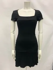 1121 キャバクラ ドレス リブ素材 ミニ スクエアネック 無地 シンプル ストレッチ S