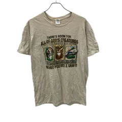 GILDAN 半袖 プリントTシャツ L ベージュ プルオーバー アニマルプリント ギルダン 古着卸 アメリカ仕入 a705-5392