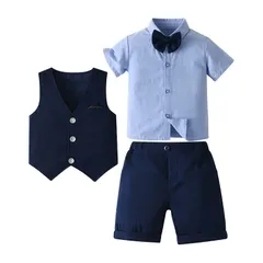  男の子服子供服 キッズ服 フォーマル 子供スーツ ベビー服 半袖シャツ+半ズボン+ベスト3点セット 夏 ブリティッシュスタイル タキシード風 卒園式 入園式 七五三 お宮参り 結婚式 入学式 90 100 110 120 130 140cm