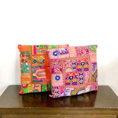 【2点】新品カラフルインド刺繍クッションパッチワークラリーキルト座布団