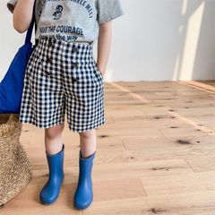 ハイウエスト チェック柄ショートパンツ 女の子 ベビー キッズ パンツ 80 90 100 110 120 韓国子供服 ズボン ボトムス グレー ブルー