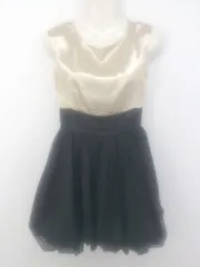 ◇ PEYTON PLACE サテン調 切替 ノースリーブ ミニ ワンピース サイズS ベージュ系 ブラック レディース P  【1301190014259】