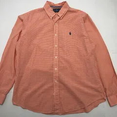 Ralph Lauren ラルフローレン CUSTOM FIT ギンガムチェック長袖シャツ ボタンダウン ポニー刺繡 vintage 90`s スリランカ メンズ オレンジ