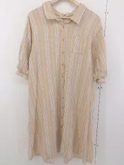 ◇ CIAOPANIC チャオパニック ストライプ レースアップ 七分袖 ロング ワンピース サイズF ベージュ レディース  【中古】 【1204260003361】