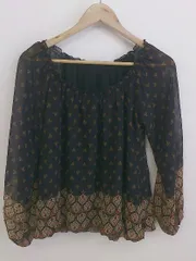 ◇ So close ソークロース 総柄 長袖 ブラウス カットソー サイズM ダークブラウン ベージュ系 レディース P  【中古】 【1210180000786】