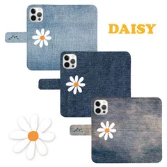 全機種対応 手帳型 スマホケース デイジー 花柄 フラワー フローラル デニムプリント iPhone アンドロイド AQUOS Galaxy Xperia Google Pixel arrows OPPO ケース カバー 折りたたみ