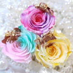 ミルクチョコレートローズ*.❁3輪　金箔　プリザーブド　花材　加工花材