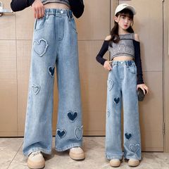 キッズ  ジーンズ ダンス　ゆったり　デニム パンツ ハートデニム ジーンズ  韓国 原宿