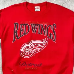 レア90s US古着○NHLレッドウィングス両面刺繍ナイロンジャケット