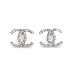 シャネル CHANEL ココマーク ピアス CCロゴ シルバー ラインストーン 02P 7-7-002