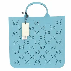 グッチ GUCCI タグ付き チルドレンズ GG トートバッグ スクエア パンチング ラバー ロゴ 679365 水色 鞄 ■GY12のサムネイル