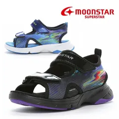 MOONSTAR ムーンスター SS K1216 バネのチカラ スーパースター 子供靴 キッズ ジュニア サンダル パワーバネ 耐摩耗底 ブルー ブラック /SC/ST