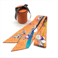 美品 HERMES エルメス ツイリー スペースダービー マルチカラー オレンジ シルク 100％ スカーフ 服飾小物 バッグ アクセサリー k5915