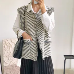 ニットベスト レディース ベスト ニット 開襟 クルーネック ノースリーブ アウター 羽織り ライトアウター トップス ストライプ ゆったり 秋物 オフィス 通勤 通学 シンプル カジュアル ファッションmrj287